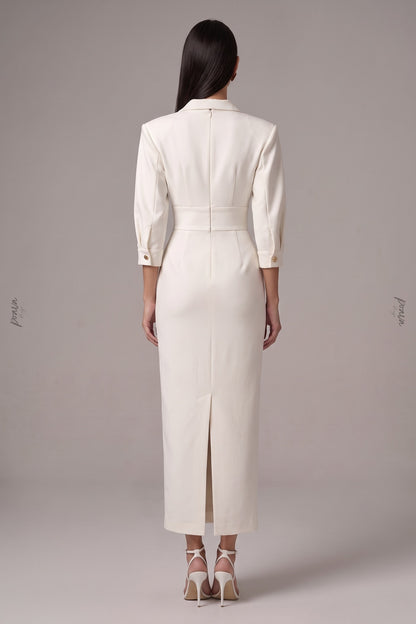 Ivory Structured Crepe Sheath Midi Dress ivory structured crepe midi dress - product view 3