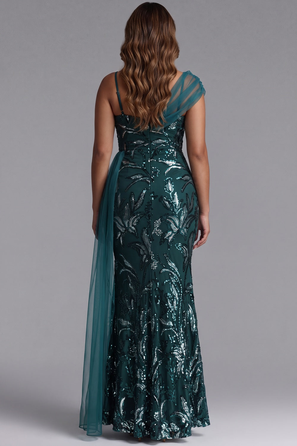 Emerald Green Sequined Mesh Mermaid Evening Gown emerald green sequined mesh evening gown - product view 2