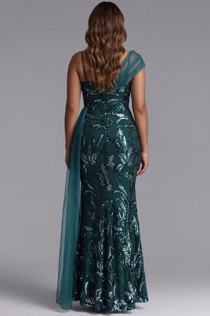 Emerald Green Sequined Mesh Mermaid Evening Gown emerald green sequined mesh evening gown - product view 2