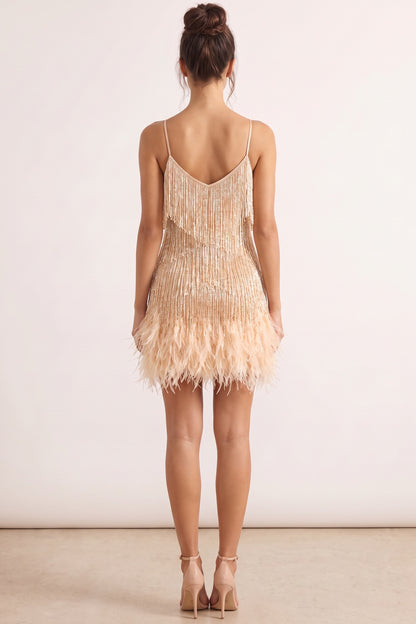 Champagne Gold Metallic Thread Fringe A-Line Dress champagne gold metallic thread fringe dress - product view 3