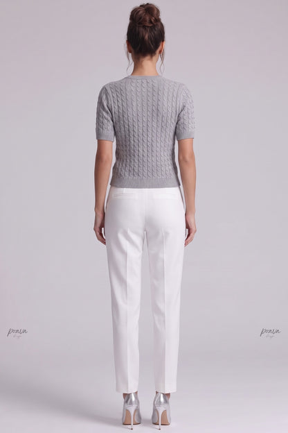 Heather Grey Cable-Knit Fitted Cardigan heather grey knitwear cardigan - product view 3