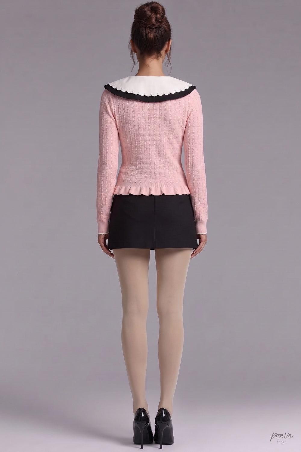 Light Pink Textured Knit Fitted Ruffled Hem Cardigan light pink textured knit cardigan - product view 3