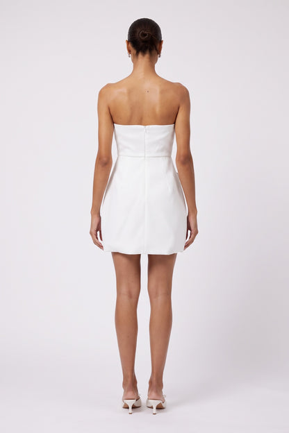 White Structured Crepe Mini Dress with Floral Embroidered Appliques white structured crepe dress - product view 3
