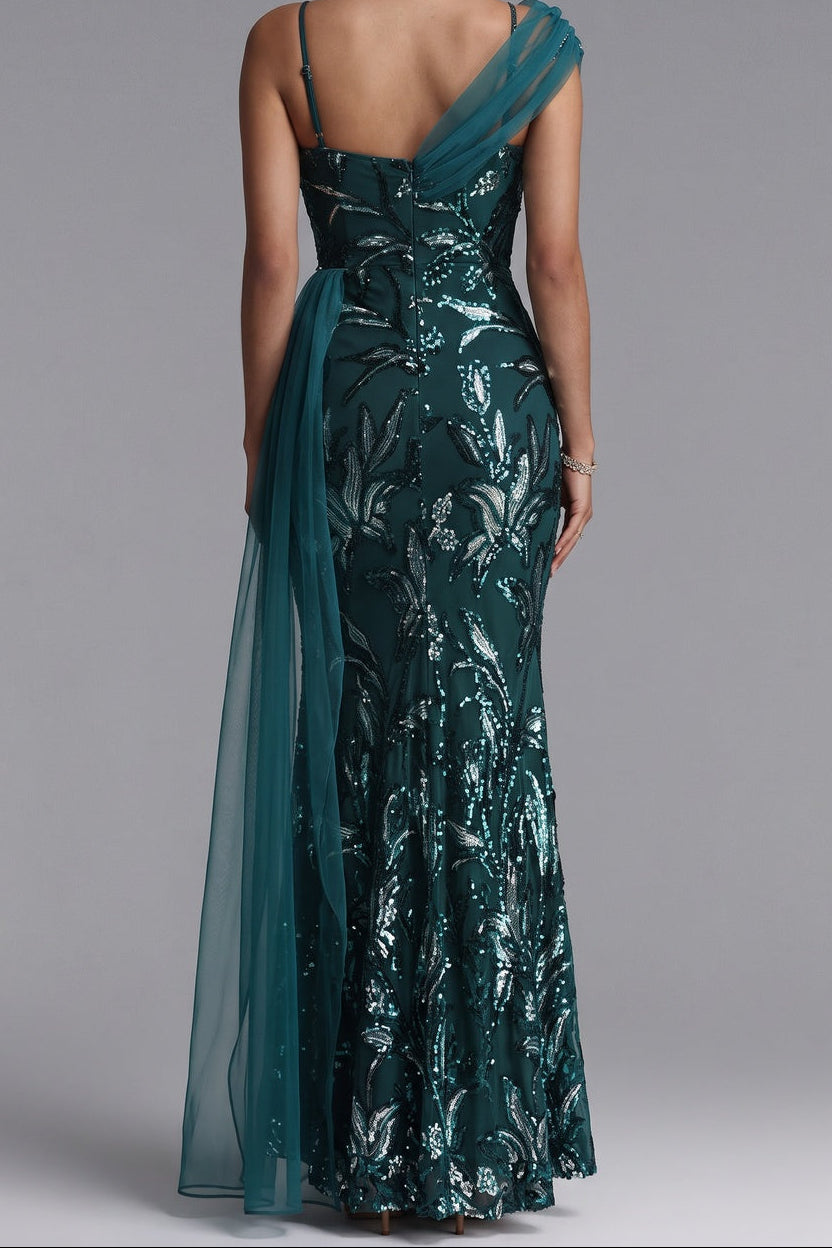 Premium Fabric One-Shoulder Sequin Gown Premium Fabric - product view 6