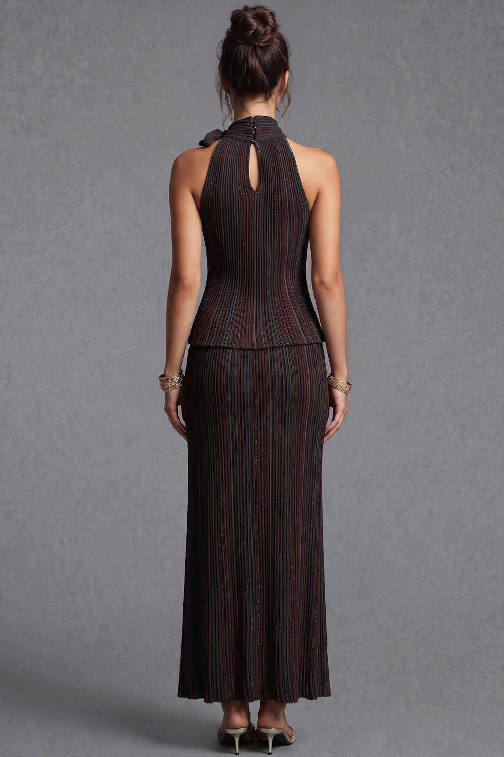 Dark Brown Plissé Pleated Knit Two-Piece Set dark brown plissé pleated knit two-piece set - product view 3
