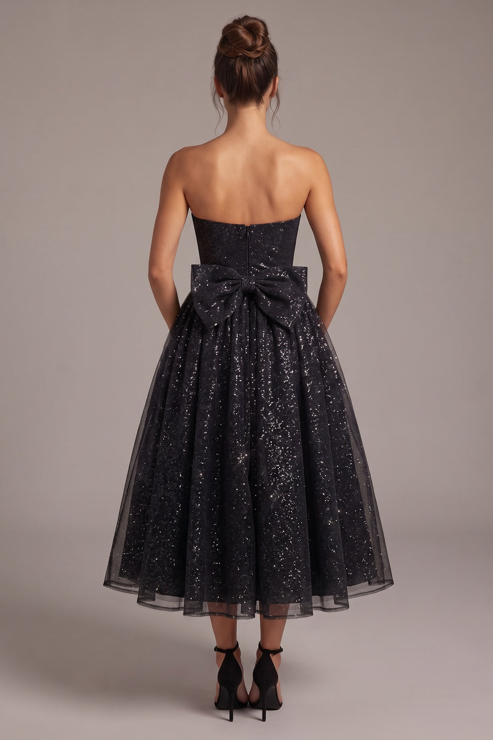 Black Glitter Tulle A-Line Midi Dress black glitter tulle dress - product view 3