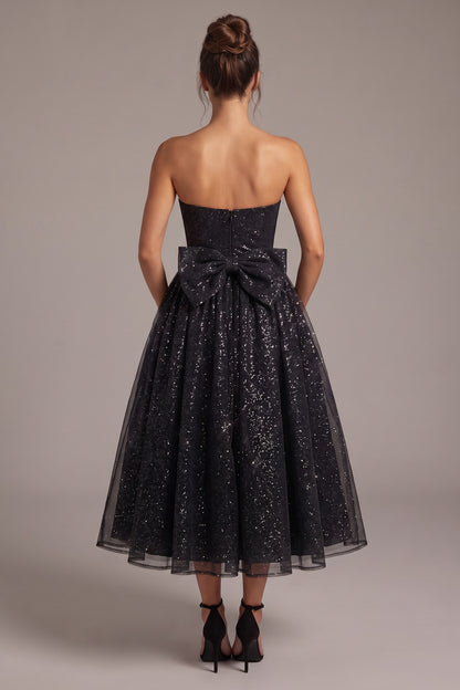 Black Glitter Tulle A-Line Midi Dress black glitter tulle dress - product view 3