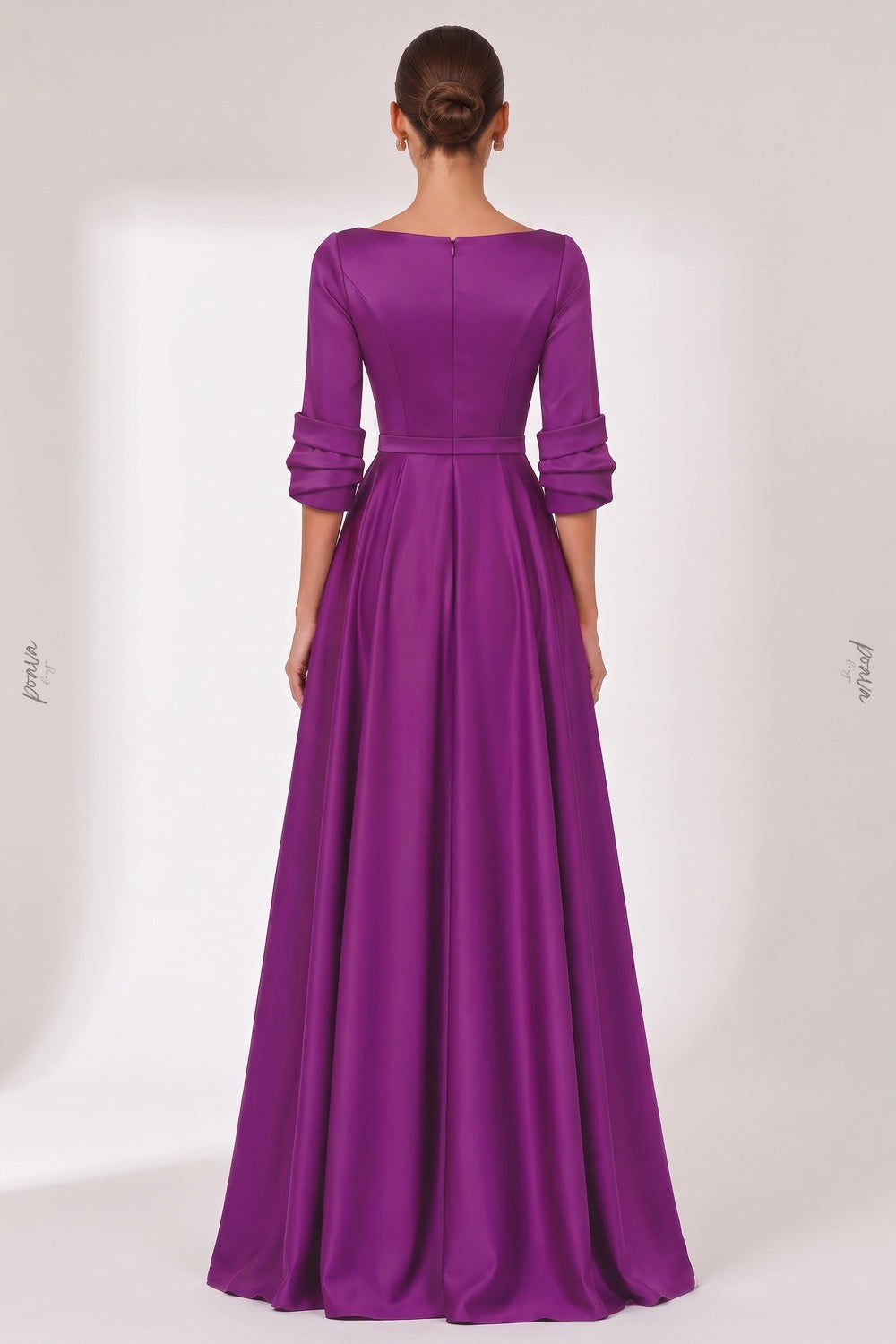 Purple Satin A-Line Evening Gown purple satin evening gown - product view 3