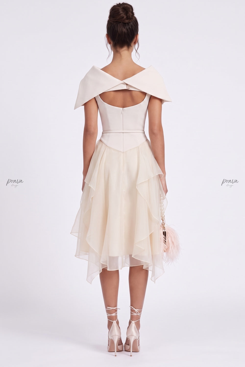 Cream Crepe Off-the-Shoulder Fit-and-Flare Midi Dress cream crepe dress - product view 2