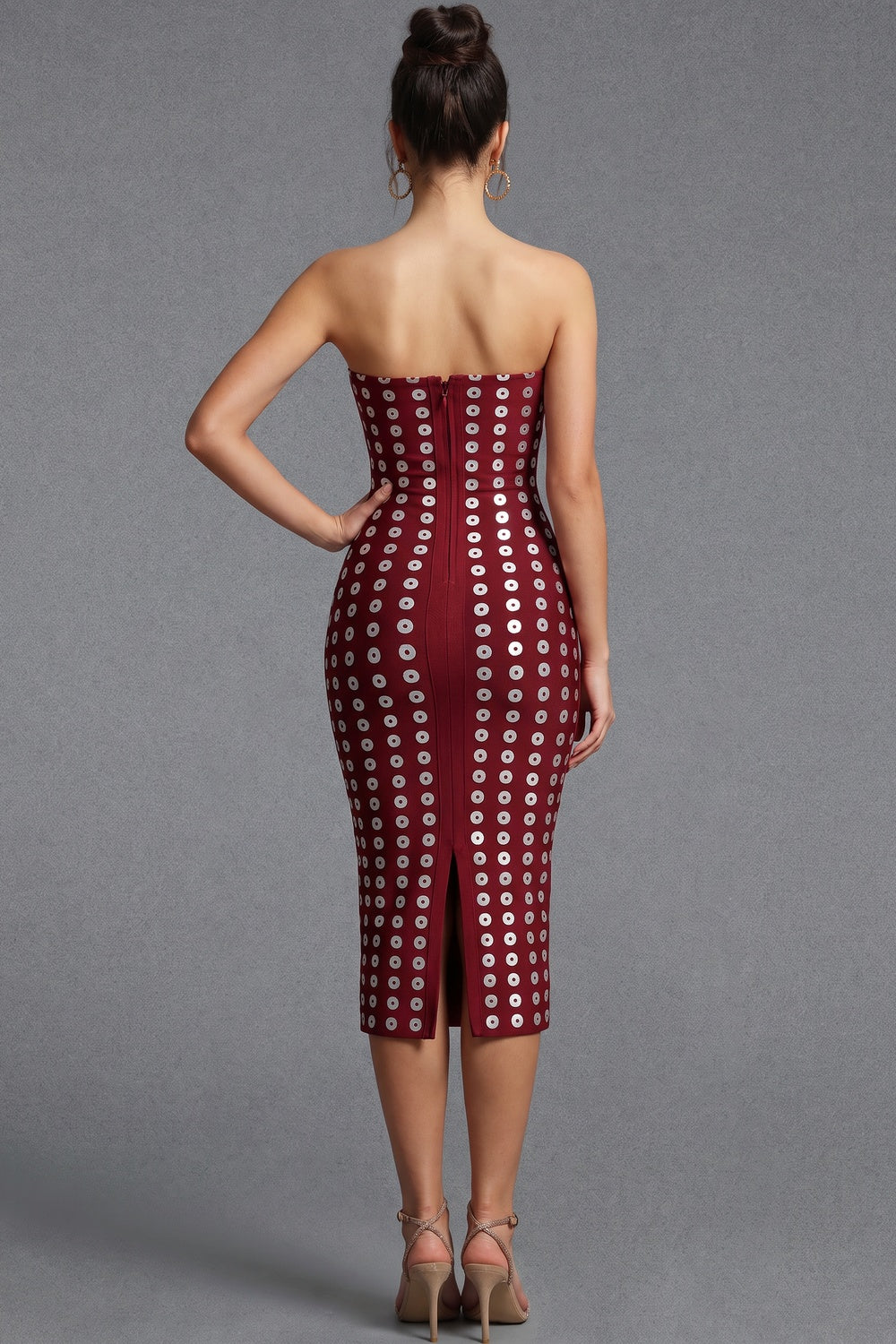 Burgundy Heavy Stretch Knit Bodycon Midi Dress burgundy heavy stretch knit midi dress - product view 3