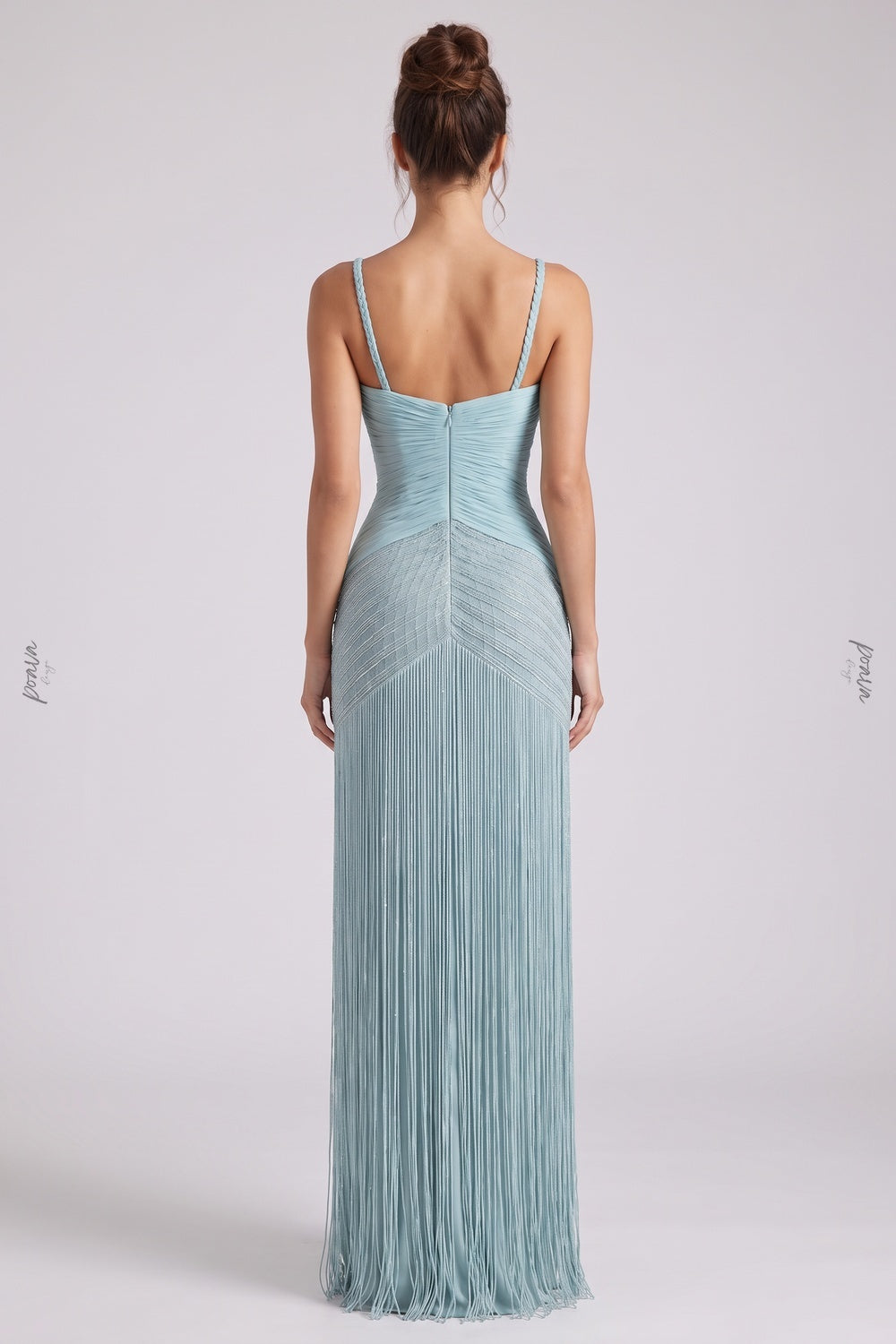 Light Blue Crepe Mermaid Column Gown light blue crepe gown - product view 3