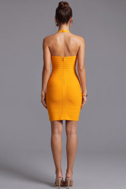Marigold Orange Heavy Stretch Knit Bodycon Dress marigold orange heavy stretch knit dress - product view 3