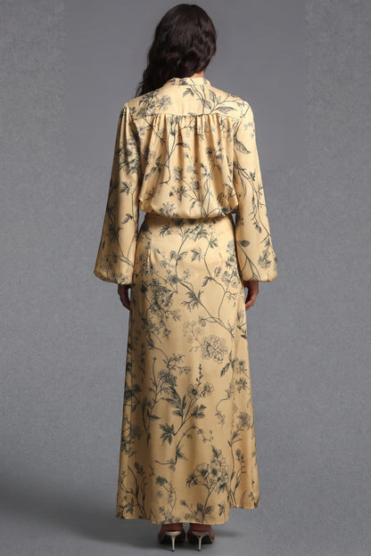 Pale Yellow Botanical Floral Two-Piece Set pale yellow satin-weave synthetic or silk blend two-piece set - product view 3