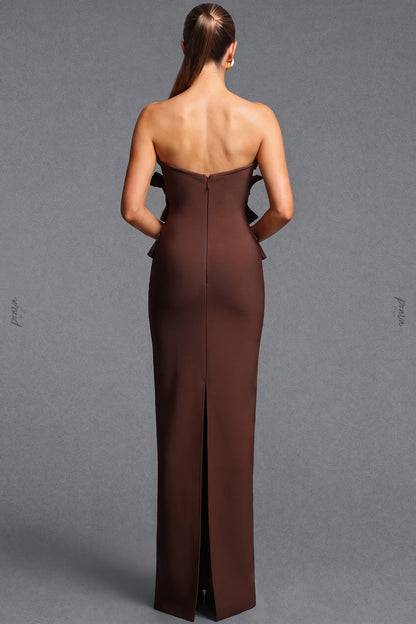 Chocolate Brown Matte Crepe Column Evening Gown chocolate brown heavyweight matte crepe evening gown - product view 3