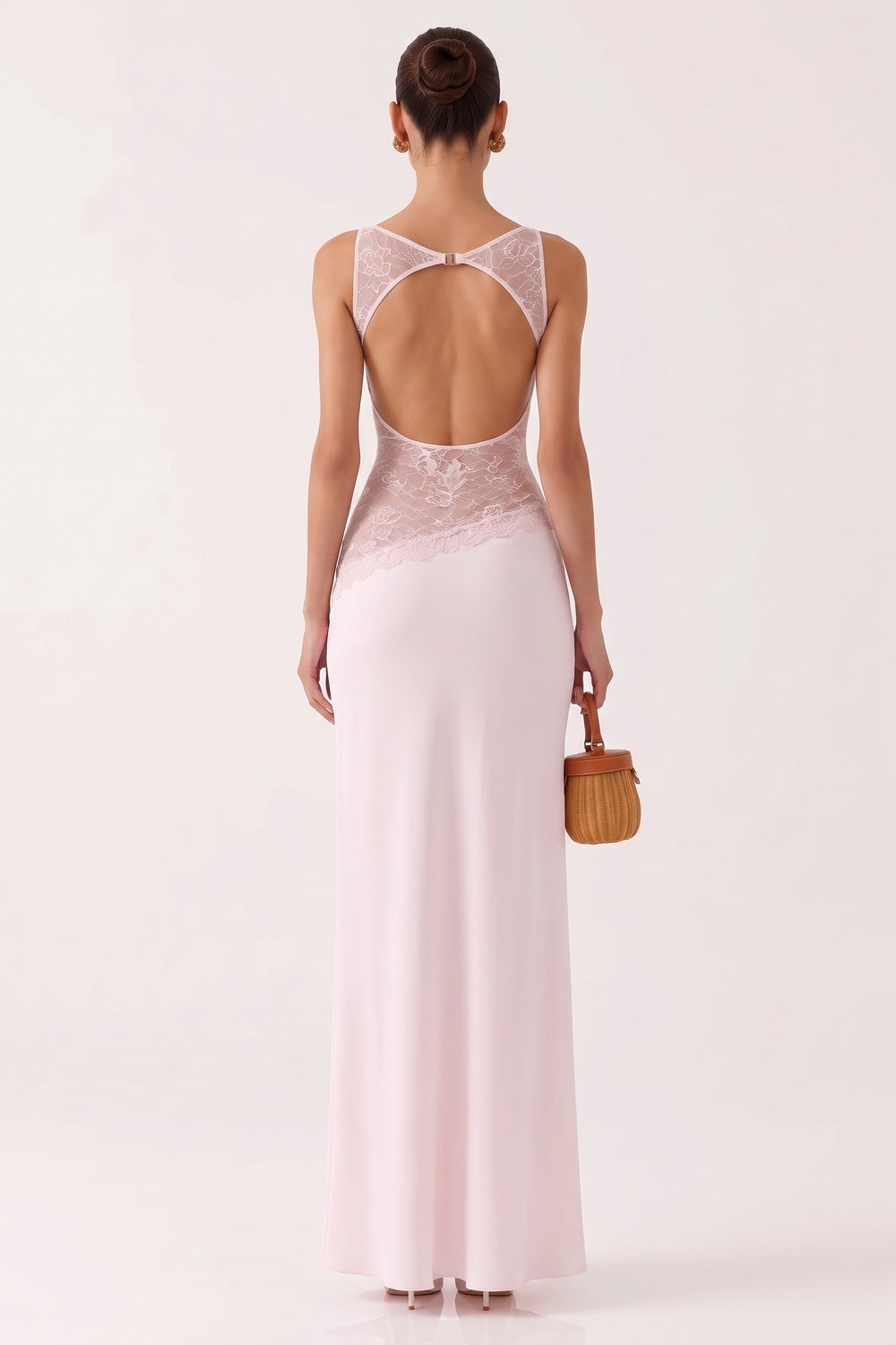 Soft Pink Lace Panel Maxi Dress Premium Fabric - product view 6