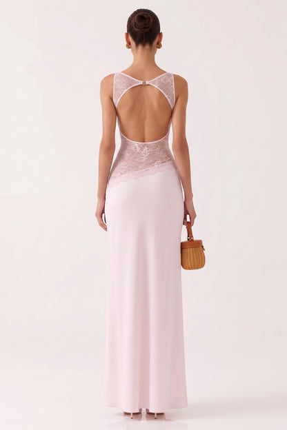 Soft Pink Lace Panel Maxi Dress Premium Fabric - product view 6