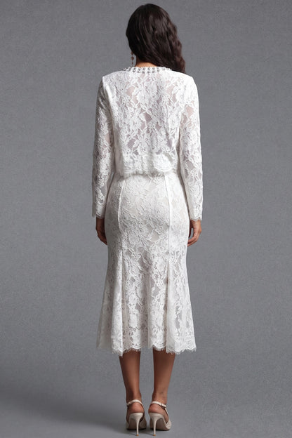 White Floral Corded Lace Two-Piece Skirt Suit White Floral corded lace Two-piece skirt suit - product view 3