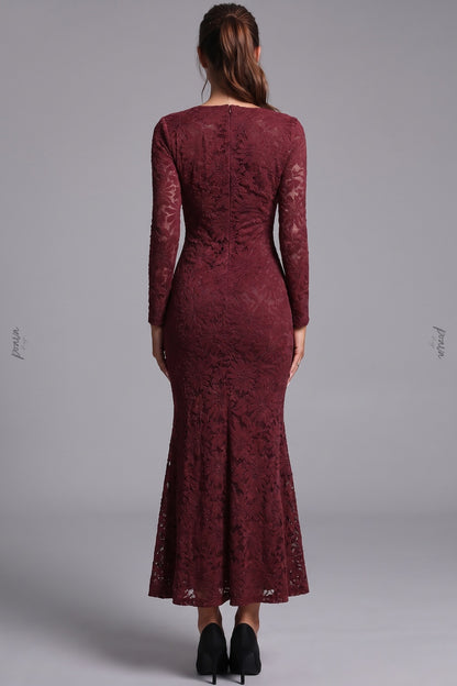 burgundy floral lace mermaid dress burgundy floral lace dress - product view 2