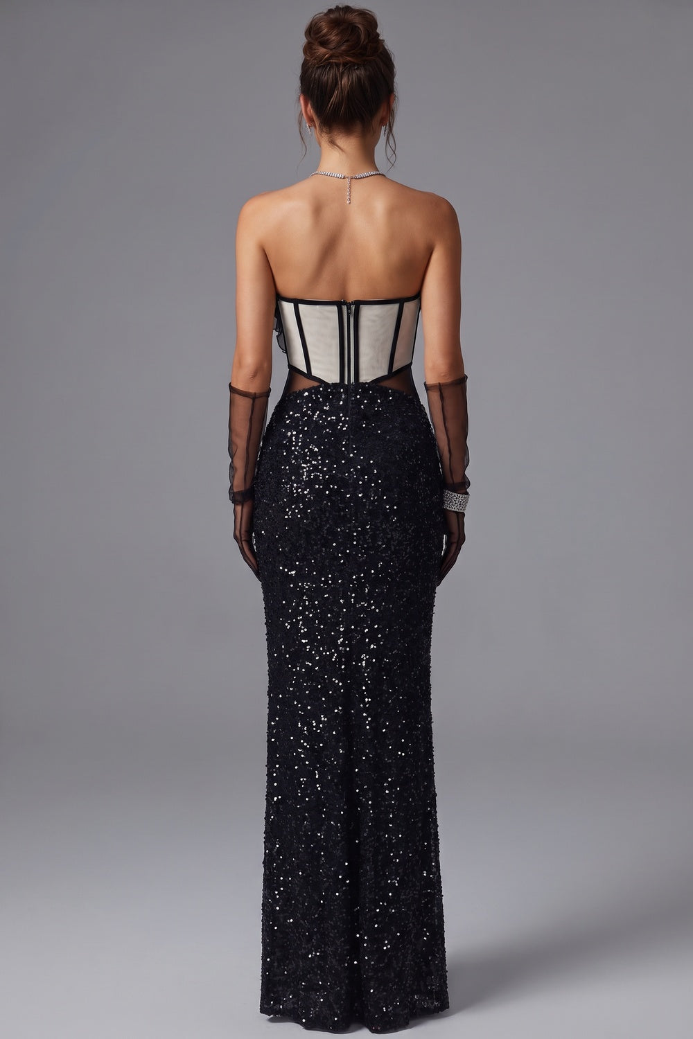 Black Sequined Knit Column Gown black sequined knit gown - product view 3