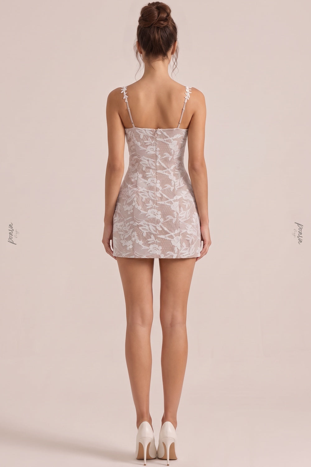 Taupe Floral Jacquard A-Line Mini Dress taupe jacquard mini dress - product view 3