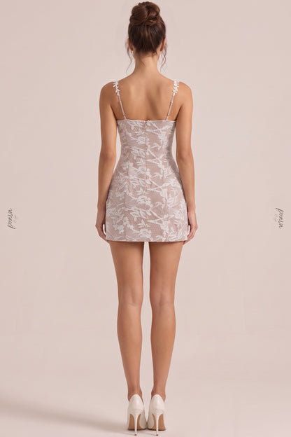 Taupe Floral Jacquard A-Line Mini Dress taupe jacquard mini dress - product view 3