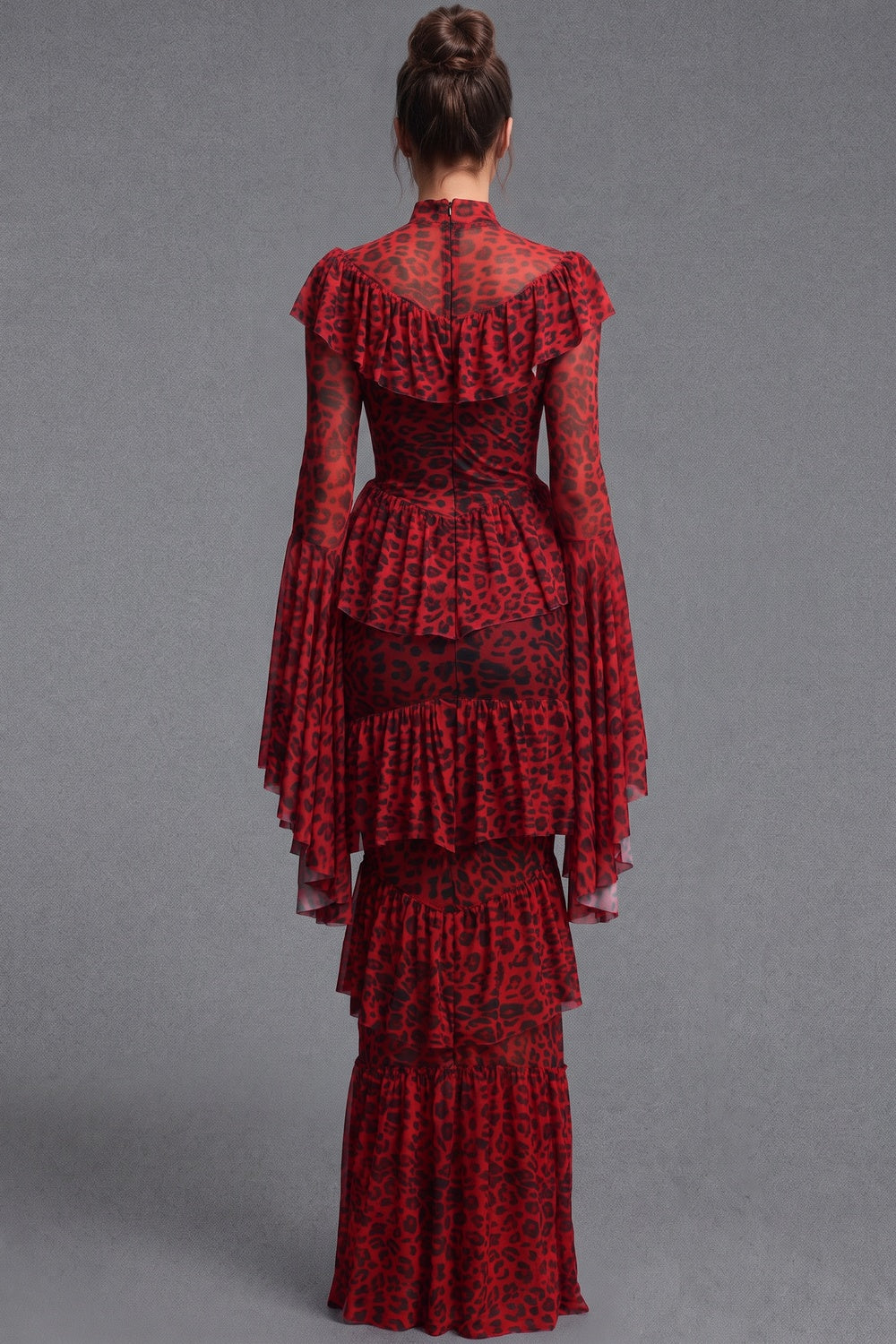 Red Sheer Mesh Tiered Maxi Dress red sheer mesh dress - product view 3