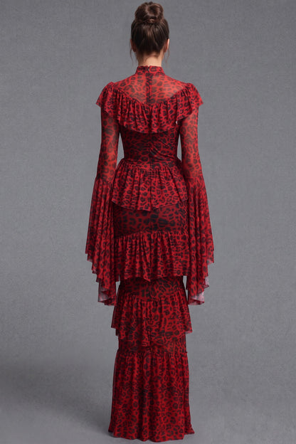 Red Sheer Mesh Tiered Maxi Dress red sheer mesh dress - product view 3