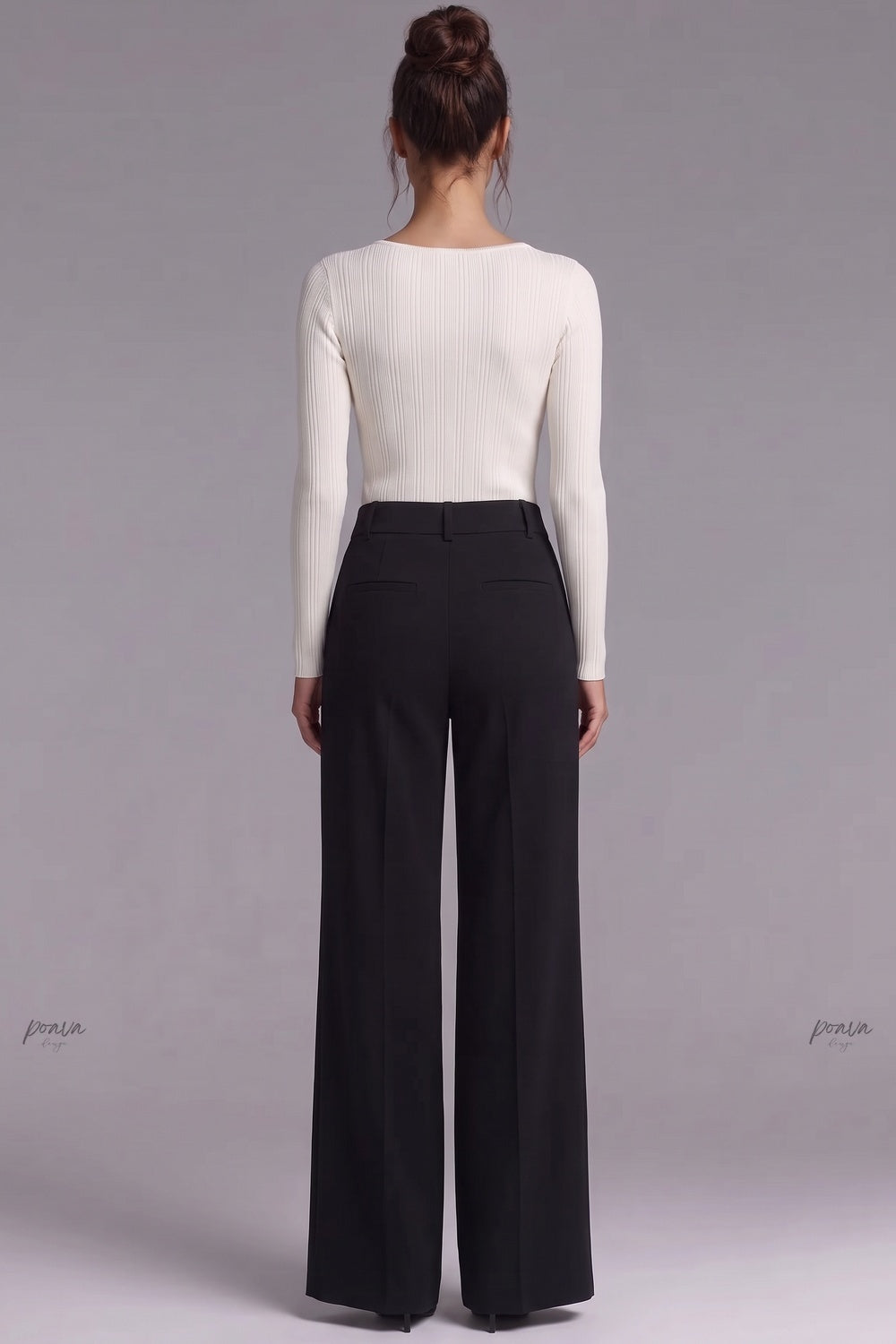 Ivory Ribbed Knit Top with Metallic Beaded Scoop Neckline ivory, off-white ribbed knit knit top - product view 3