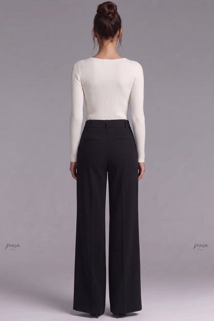 Ivory Ribbed Knit Top with Metallic Beaded Scoop Neckline ivory, off-white ribbed knit knit top - product view 3