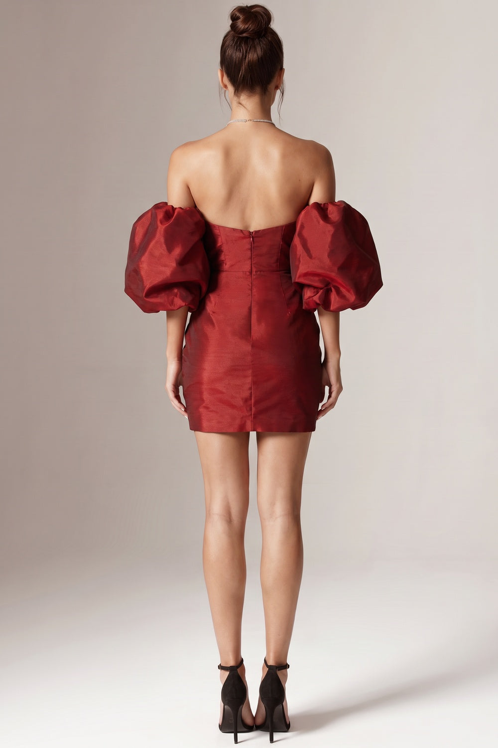 Deep Red Taffeta Bodycon Mini Dress deep red taffeta dress - product view 3