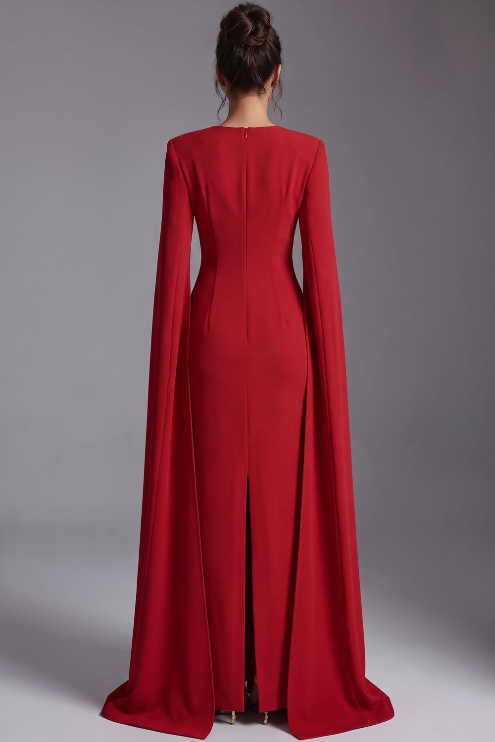 Red Crepe Column Gown with Cape Sleeves Red Crepe Gown - product view 3