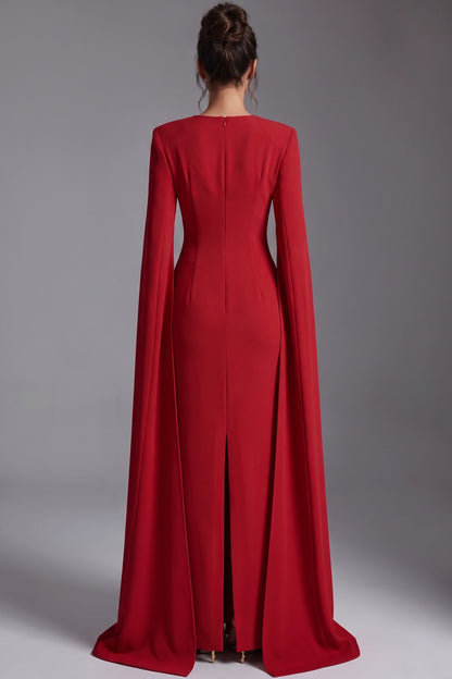 Red Crepe Column Gown with Cape Sleeves Red Crepe Gown - product view 3