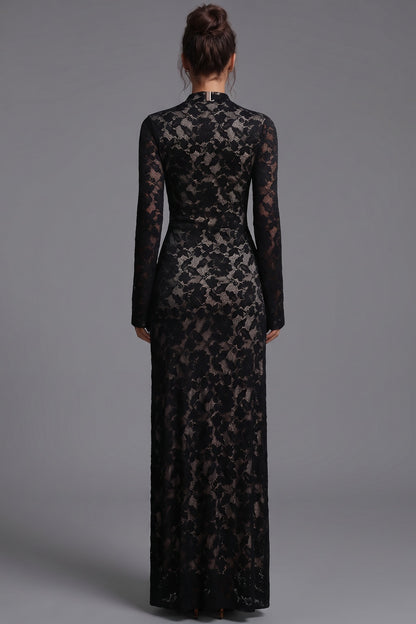 Black Floral Lace Column Gown black floral lace gown - product view 3