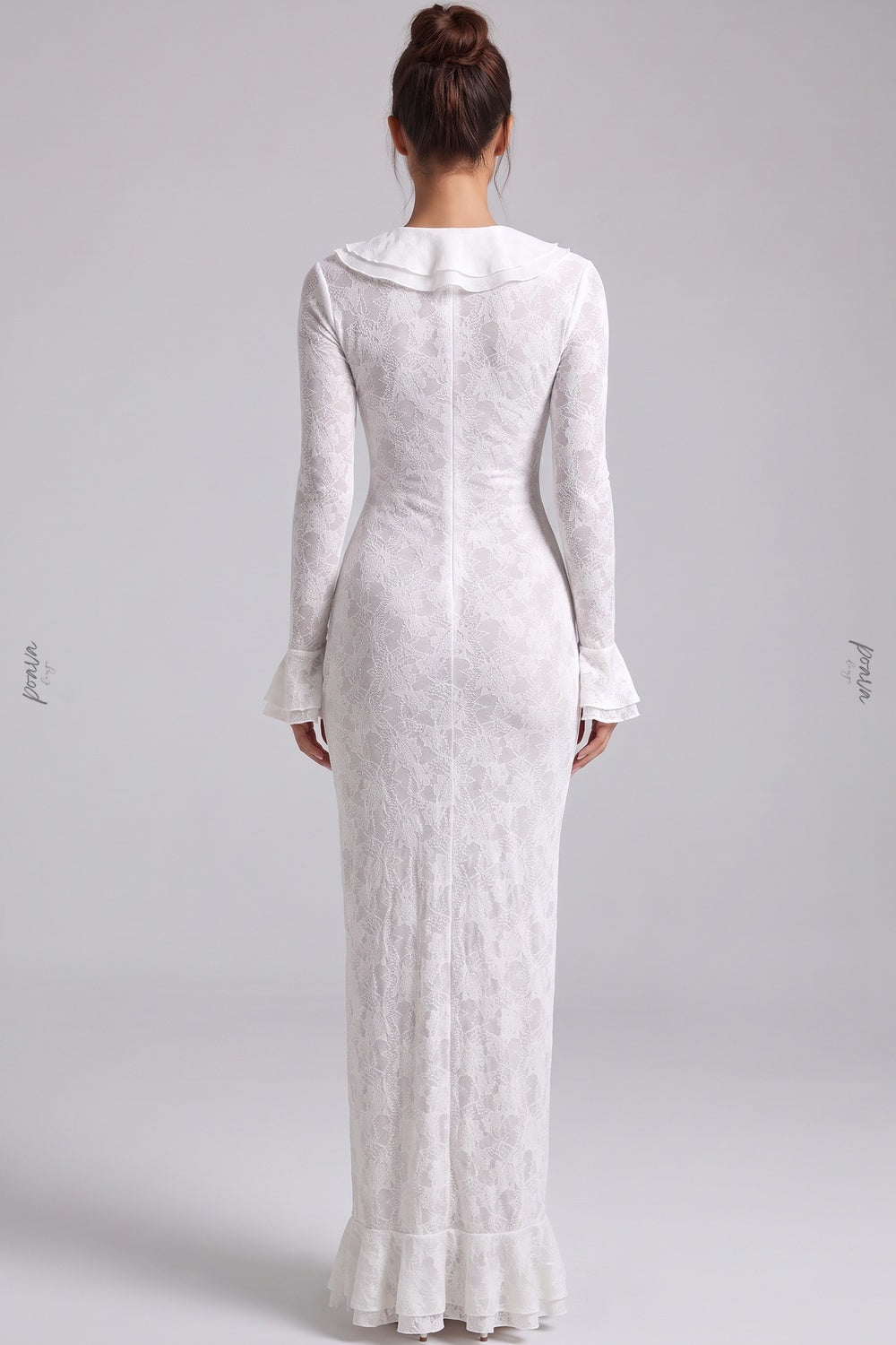 White Floral Stretch Lace Sheath Maxi Dress white floral stretch lace maxi dress - product view 2