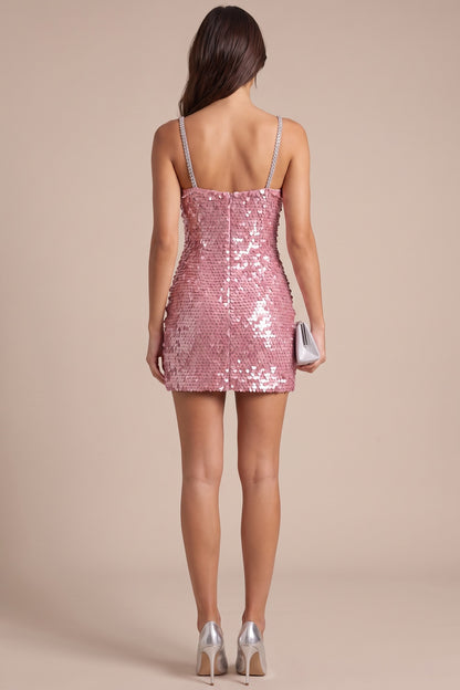 Pink Sequined Synthetic Sheath Mini Dress pink sequined synthetic mini dress - product view 3