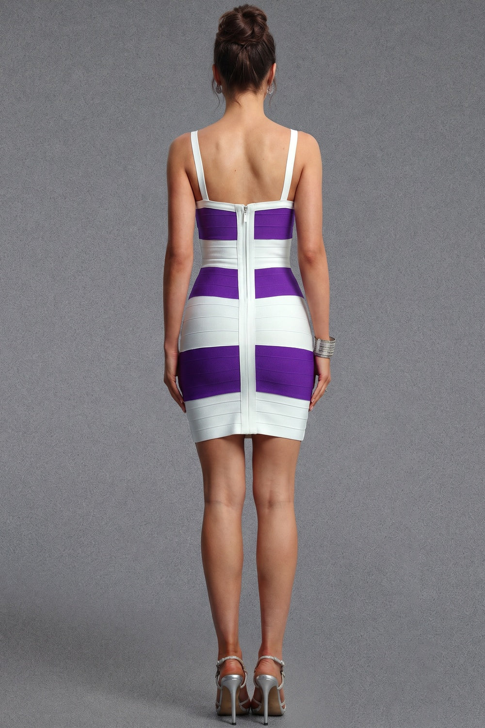 Purple & White Color-Block Bodycon Mini Dress purple, white heavy stretch knit dress - product view 3