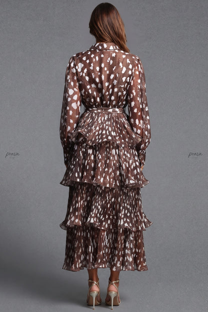 Dark Brown Sheer Chiffon Tiered Shirt Dress dark brown sheer chiffon shirt dress - product view 2