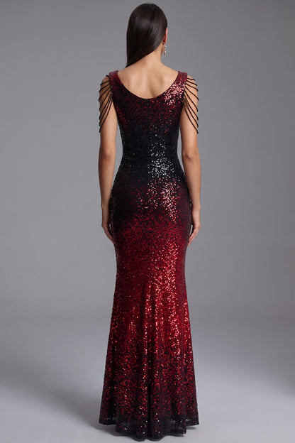 Red and Black Gradient Sequined Mermaid Evening Gown red, black sequined mesh evening gown - product view 3