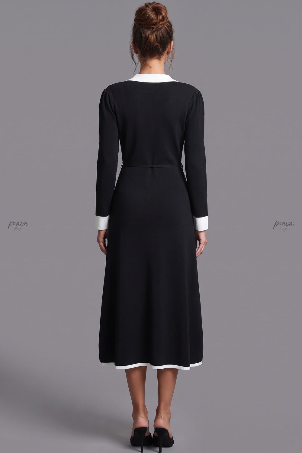 Black Fine-Gauge Ribbed Knit A-Line Midi Dress black fine-gauge ribbed knit dress - product view 3