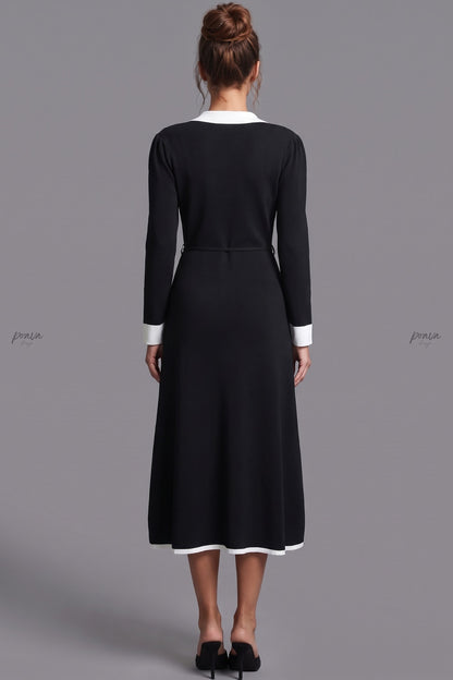 Black Fine-Gauge Ribbed Knit A-Line Midi Dress black fine-gauge ribbed knit dress - product view 3