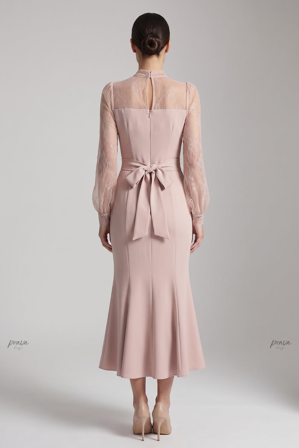Dusty Pink Structured Crepe Mermaid Midi Dress dusty pink structured crepe midi dress - product view 3