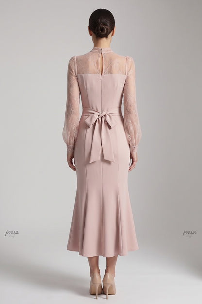 Dusty Pink Structured Crepe Mermaid Midi Dress dusty pink structured crepe midi dress - product view 3