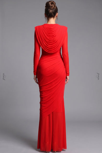 Bright Red Stretch Jersey Column Evening Gown bright red stretch jersey evening gown - product view 3