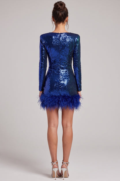 Royal Blue Sequined Knit Bodycon Mini Dress royal blue sequined knit mini dress - product view 3