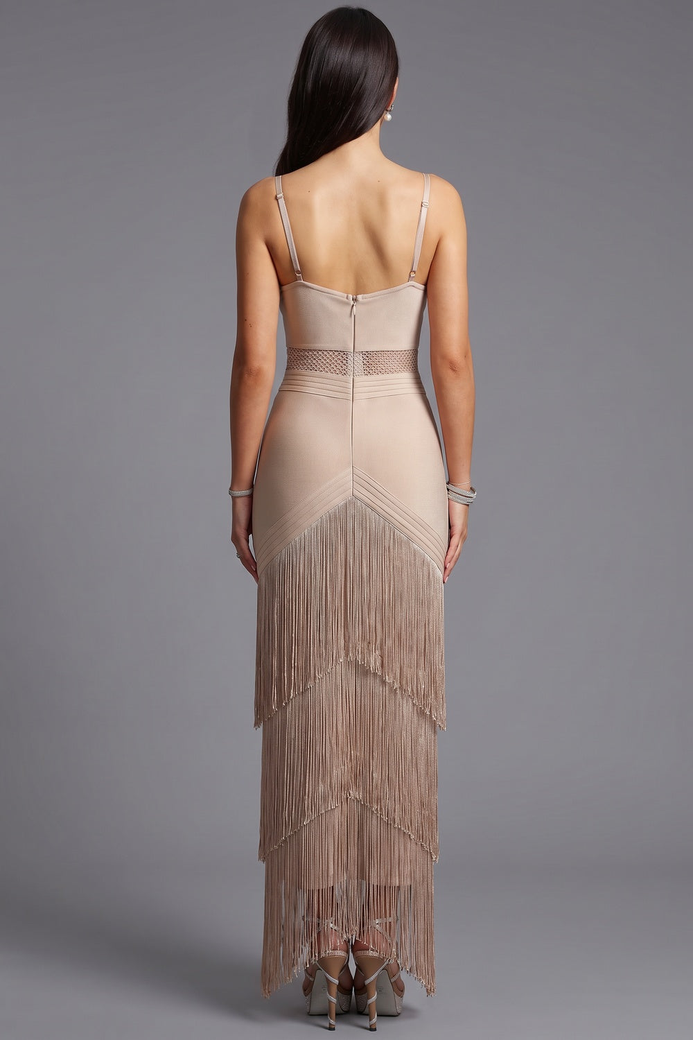 Beige Heavy Stretch Knit Bandage Fabric Bodycon Column Dress beige, nude heavy stretch knit bandage fabric dress - product view 3