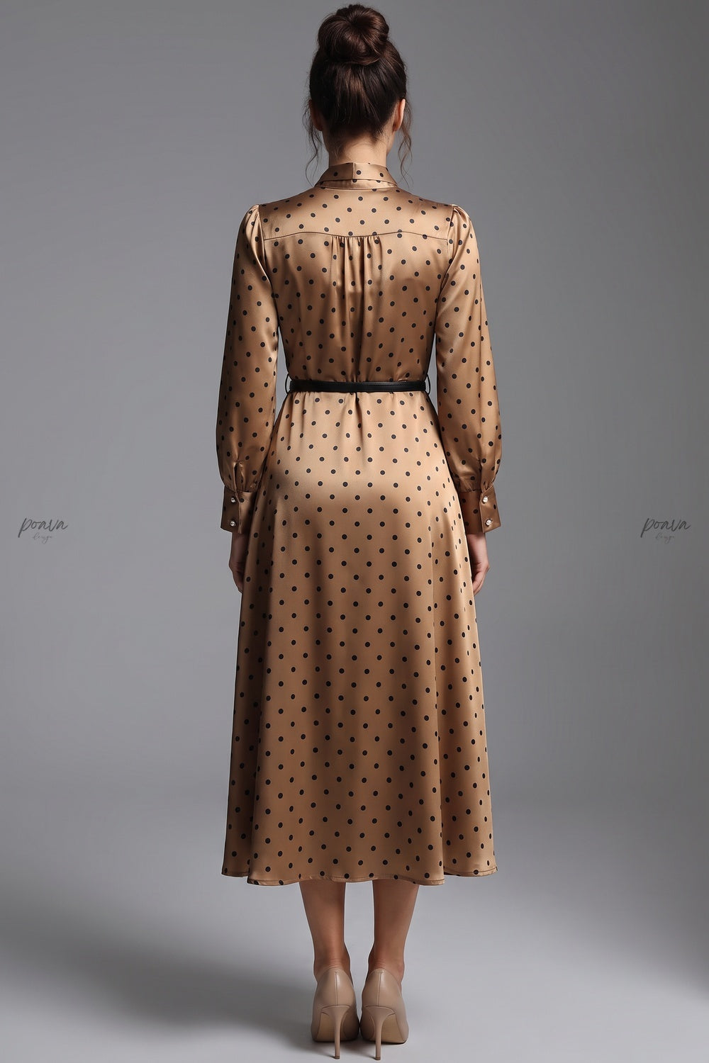 Bronze-gold Satin Polka Dot A-line Midi Dress Bronze-gold Satin Midi dress - product view 3