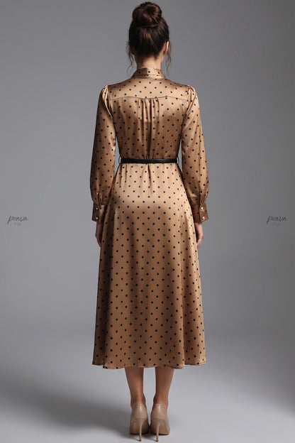 Bronze-gold Satin Polka Dot A-line Midi Dress Bronze-gold Satin Midi dress - product view 3