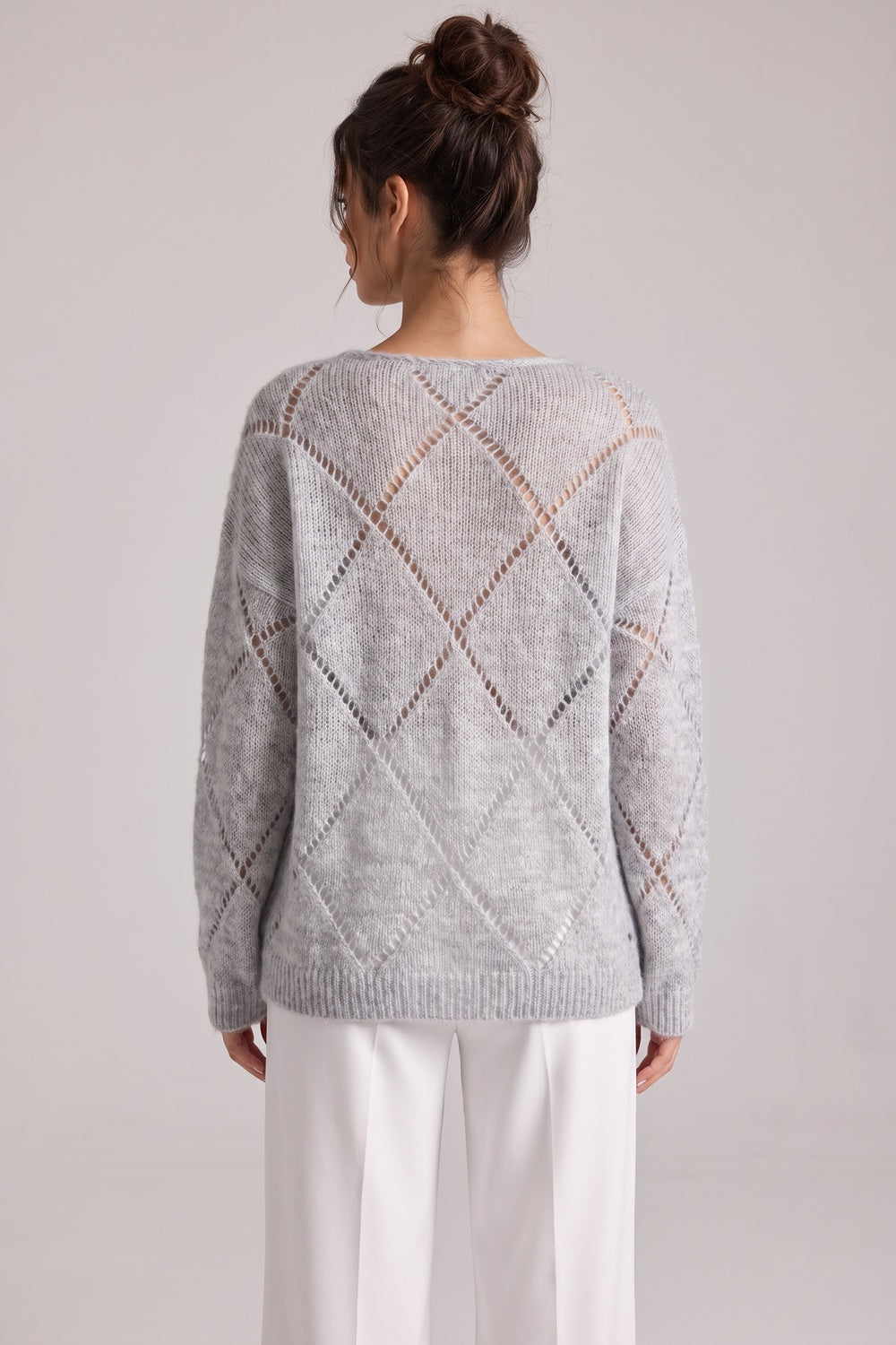 Light Grey Sequin Diamond Oversized Mohair-Blend Sweater light grey fuzzy mohair-blend knit sweater - product view 3