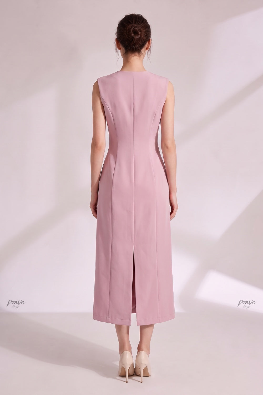 Dusty Pink Woven Suiting Sheath Vest Dress dusty pink woven suiting vest dress - product view 3