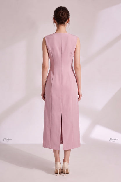 Dusty Pink Woven Suiting Sheath Vest Dress dusty pink woven suiting vest dress - product view 3
